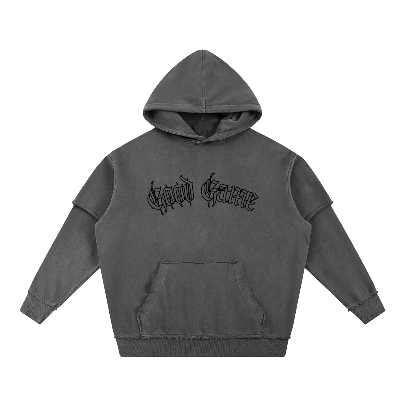 Snow Washed Raw Edge Double Layered Hoodie