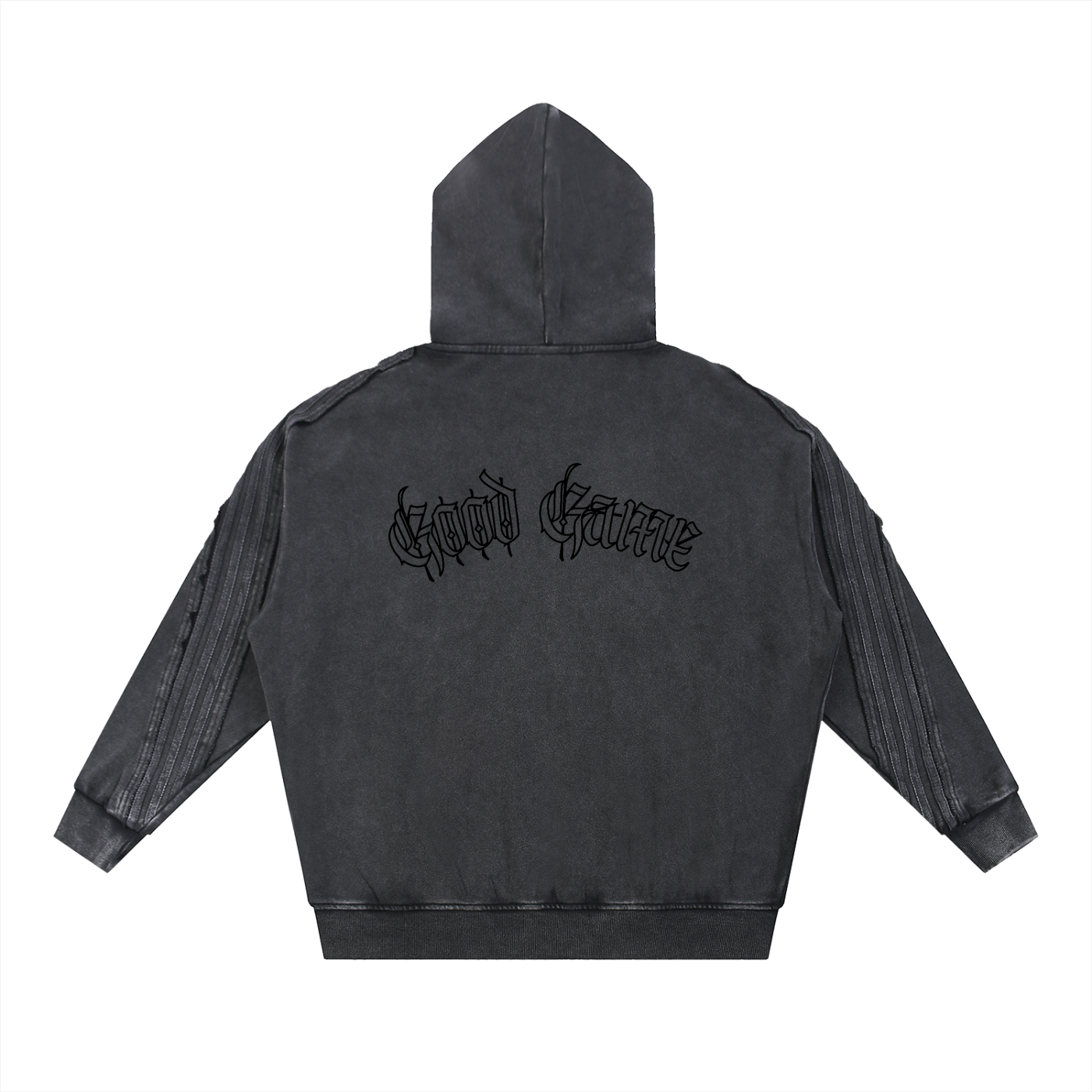 Snow Washed Tape Raw Edge Zip Hoodie