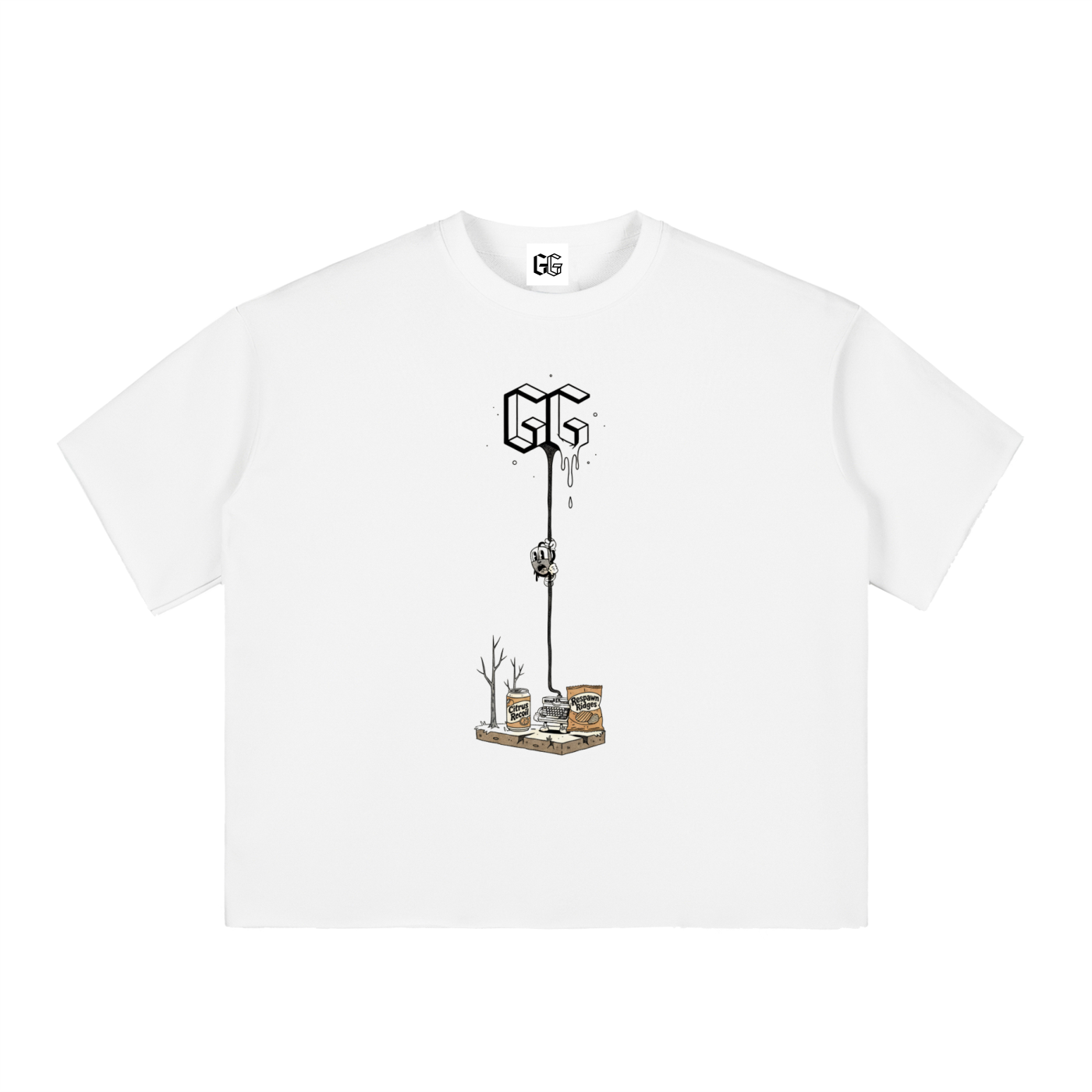 Boxy Half-Sleeve Raw-Edge T-Shirt