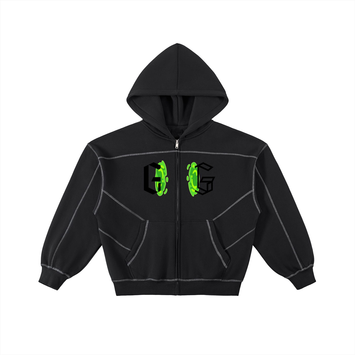 Contrast-Stitched Boxy Fleece Zip Hoodie